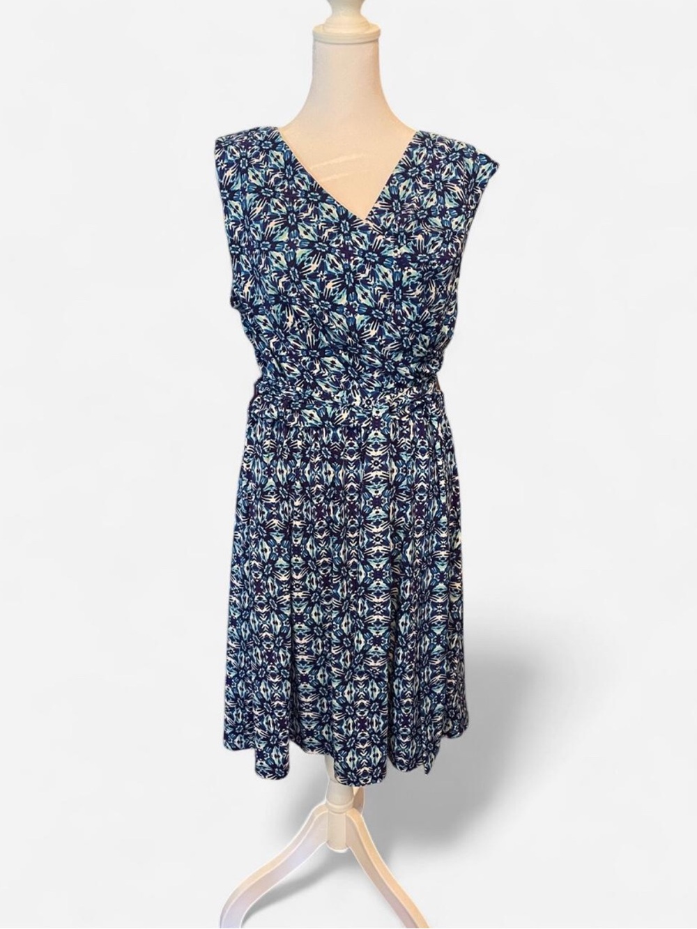 Coldwater Creek Navy and Light Blue V-Neck Sleeveless Dress